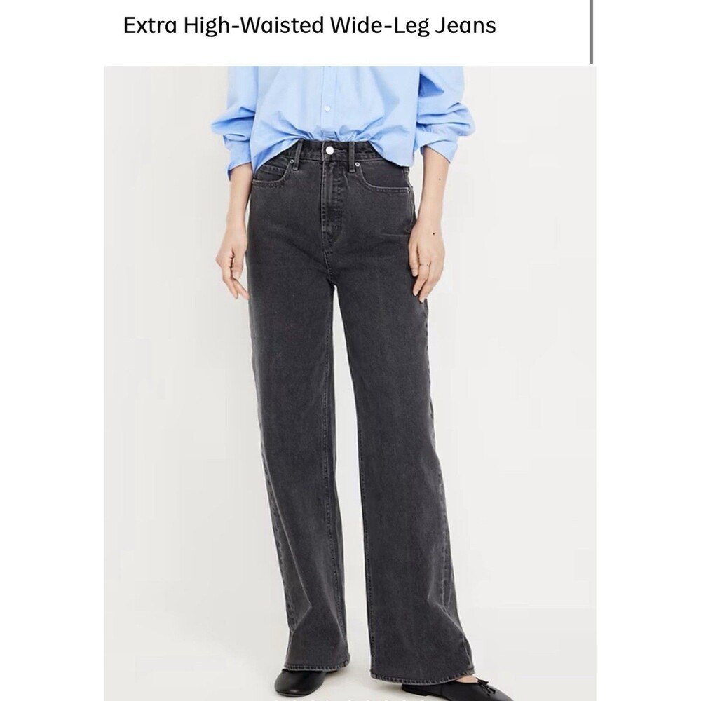Old Navy Women's Extra High Rise Ski-Hi Wide Leg Jeans Black Wash Size 10 TALL